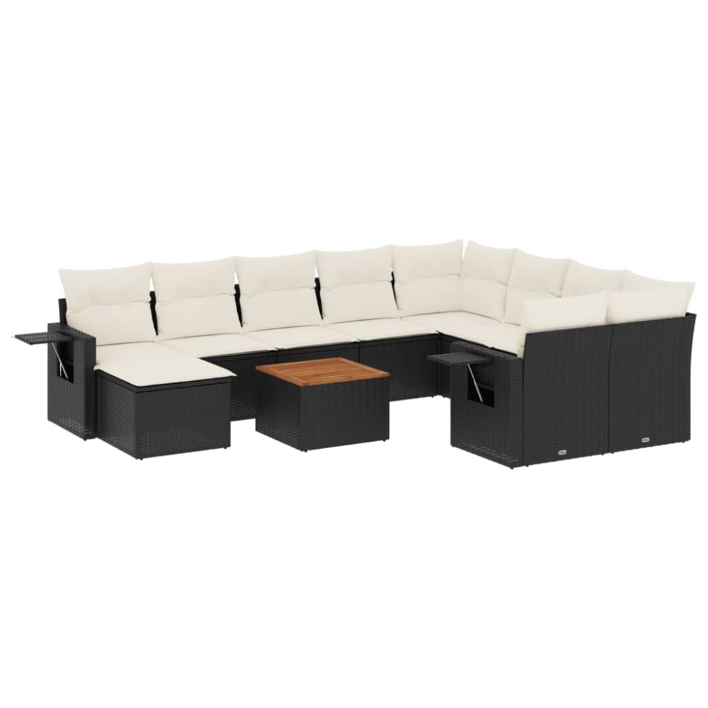 vidaXL Set canapele de grădină cu perne, 11 piese, negru, poliratan