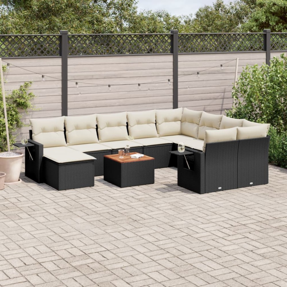 vidaXL Set canapele de grădină cu perne, 11 piese, negru, poliratan