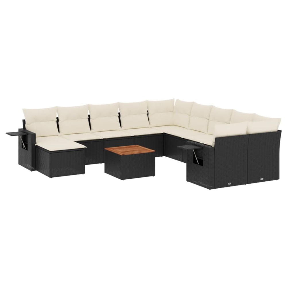 vidaXL Set canapele de grădină, 12 piese, cu perne, negru, poliratan