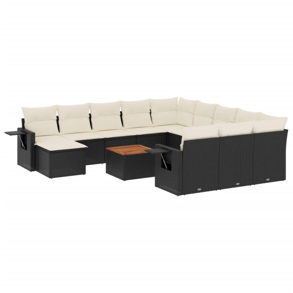vidaXL Set mobilier de grădină cu perne, 13 piese, negru, poliratan