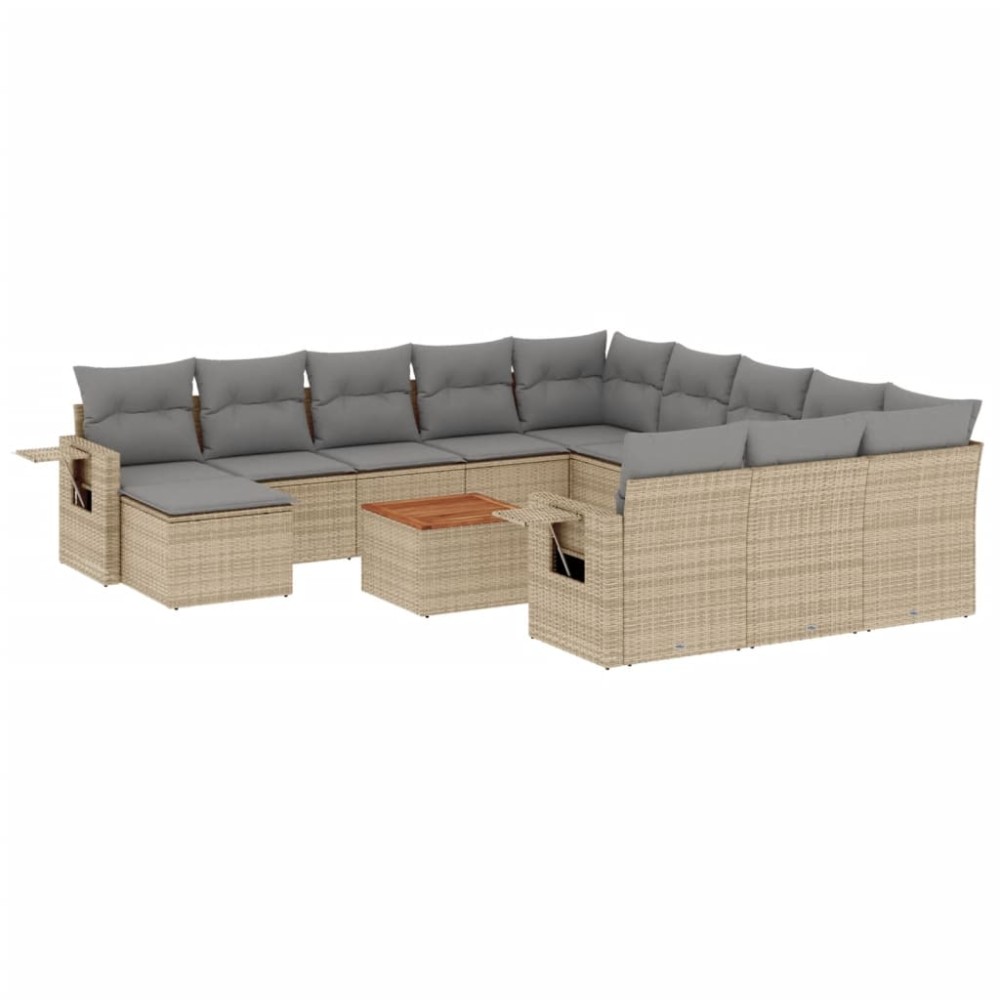 vidaXL Set canapele de grădină, 13 piese, cu perne, bej, poliratan
