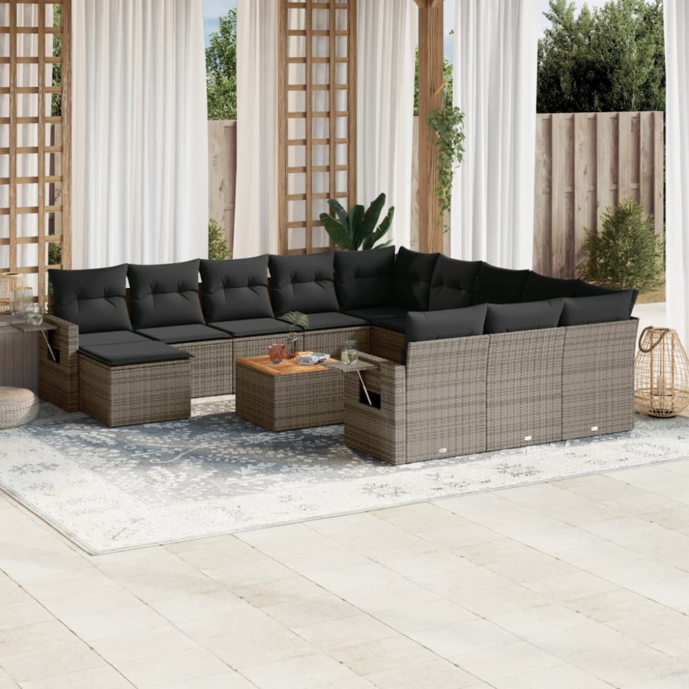 vidaXL Set mobilier de grădină cu perne, 13 piese, gri, poliratan