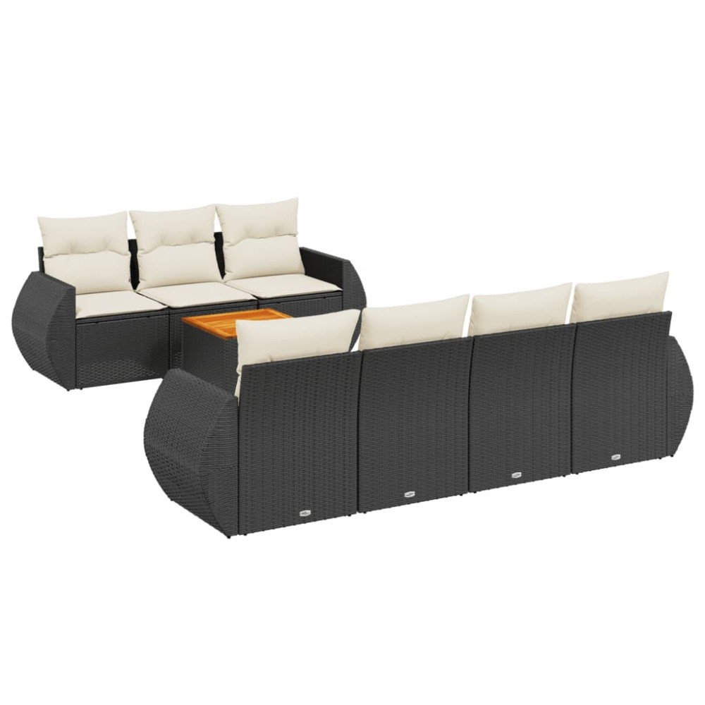 vidaXL Set mobilier de grădină cu perne, 8 piese, negru, poliratan