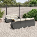 vidaXL Set mobilier de grădină cu perne, 8 piese, negru, poliratan
