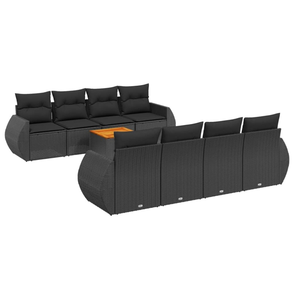 vidaXL Set mobilier de grădină cu perne, 9 piese, negru, poliratan