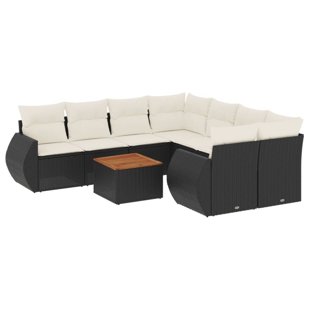 vidaXL Set mobilier de grădină cu perne, 9 piese, negru, poliratan