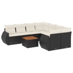 vidaXL Set mobilier de grădină cu perne, 9 piese, negru, poliratan