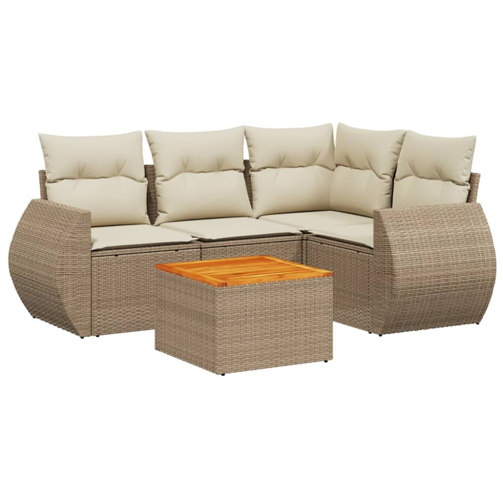 vidaXL Set canapele de grădină cu perne, 5 piese, bej, poliratan