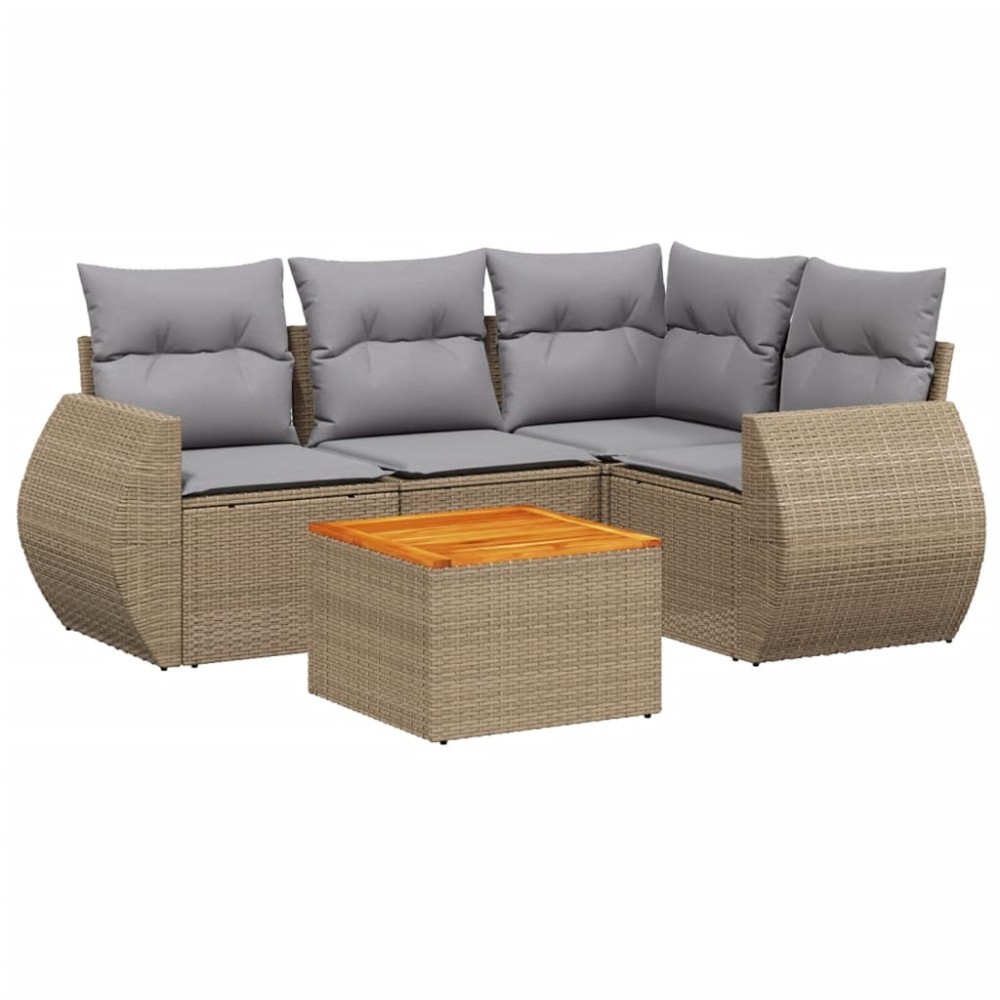 vidaXL Set canapele de grădină cu perne, 5 piese, bej, poliratan