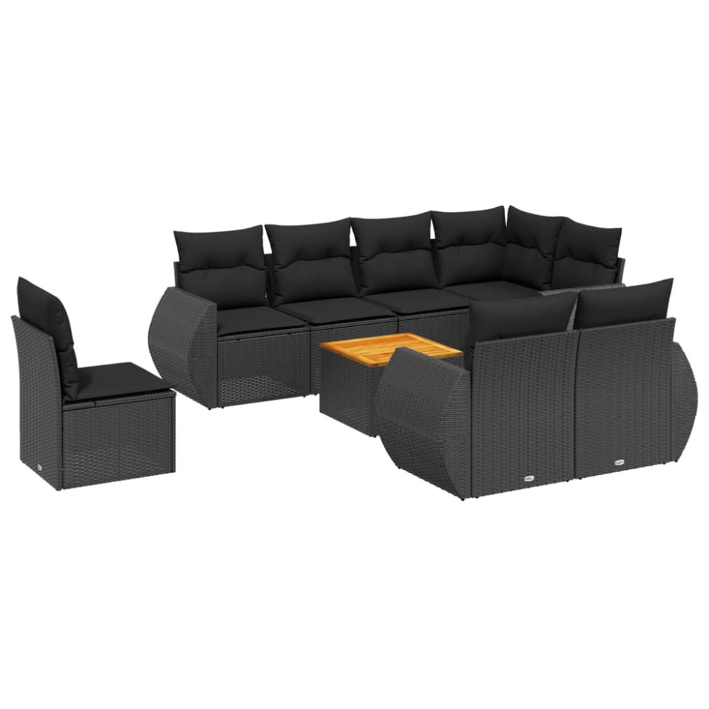vidaXL Set mobilier de grădină cu perne, 9 piese, negru, poliratan