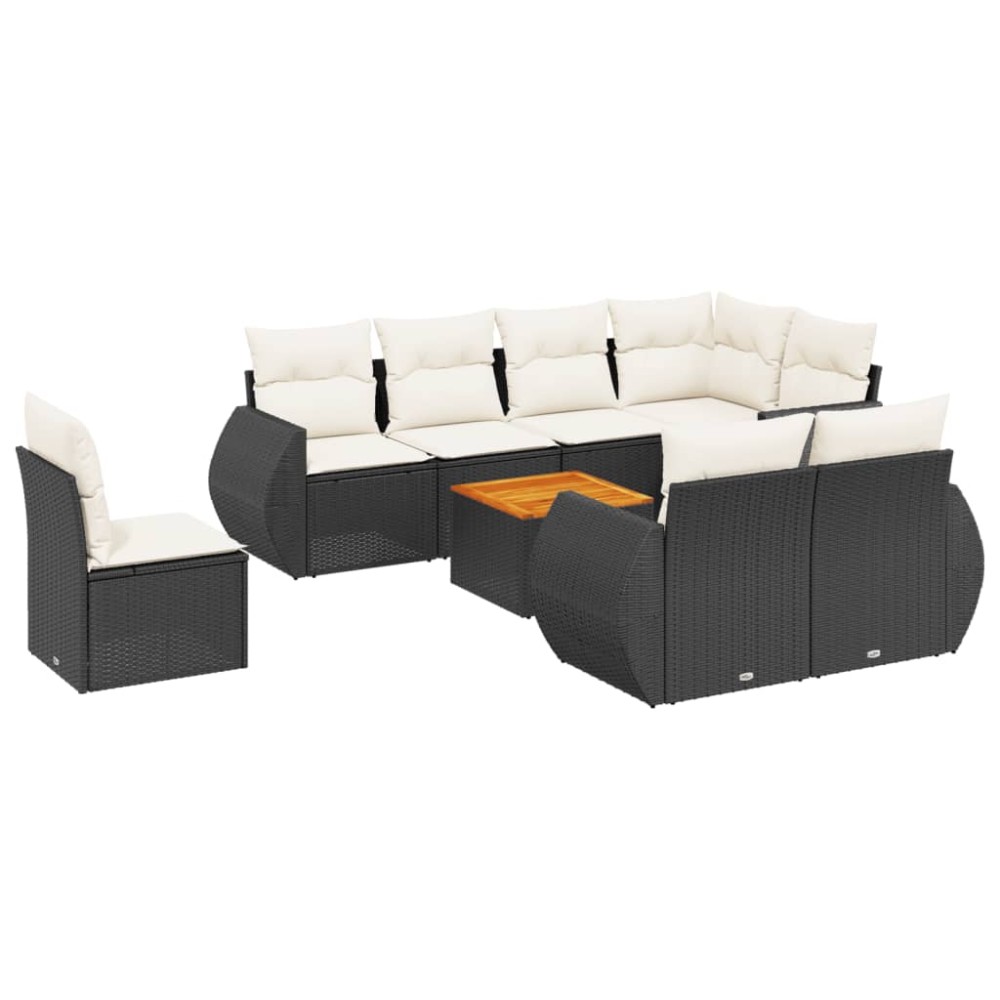 vidaXL Set mobilier de grădină cu perne, 9 piese, negru, poliratan