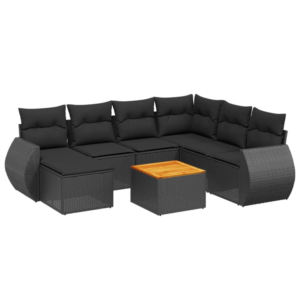 vidaXL Set mobilier de grădină cu perne, 8 piese, negru, poliratan