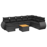 vidaXL Set mobilier de grădină cu perne, 9 piese, negru, poliratan