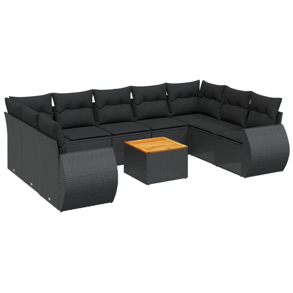 vidaXL Set canapele de grădină cu perne, 10 piese, negru, poliratan