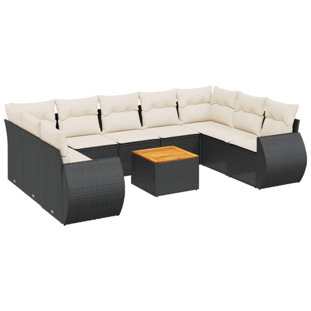 vidaXL Set canapele de grădină cu perne, 10 piese, negru, poliratan