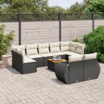 vidaXL Set canapele de grădină cu perne, 10 piese, negru, poliratan vidaXL Set canapele de grădină cu perne, 10 piese, negru, poliratan