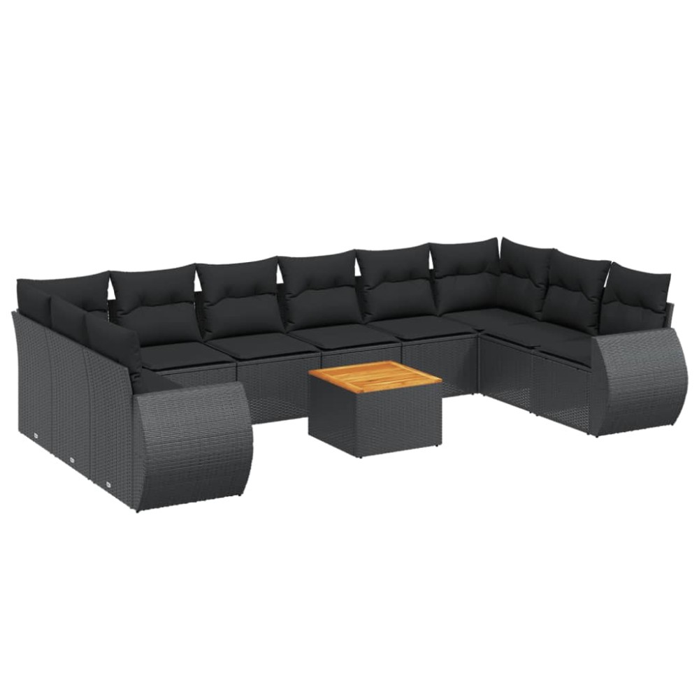 vidaXL Set canapele de grădină cu perne, 11 piese, negru, poliratan