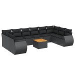 vidaXL Set canapele de grădină cu perne, 11 piese, negru, poliratan