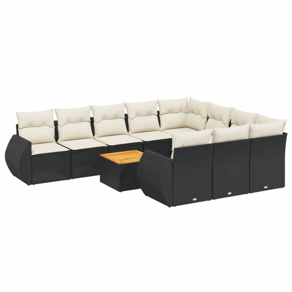 vidaXL Set canapele de grădină cu perne, 11 piese, negru, poliratan