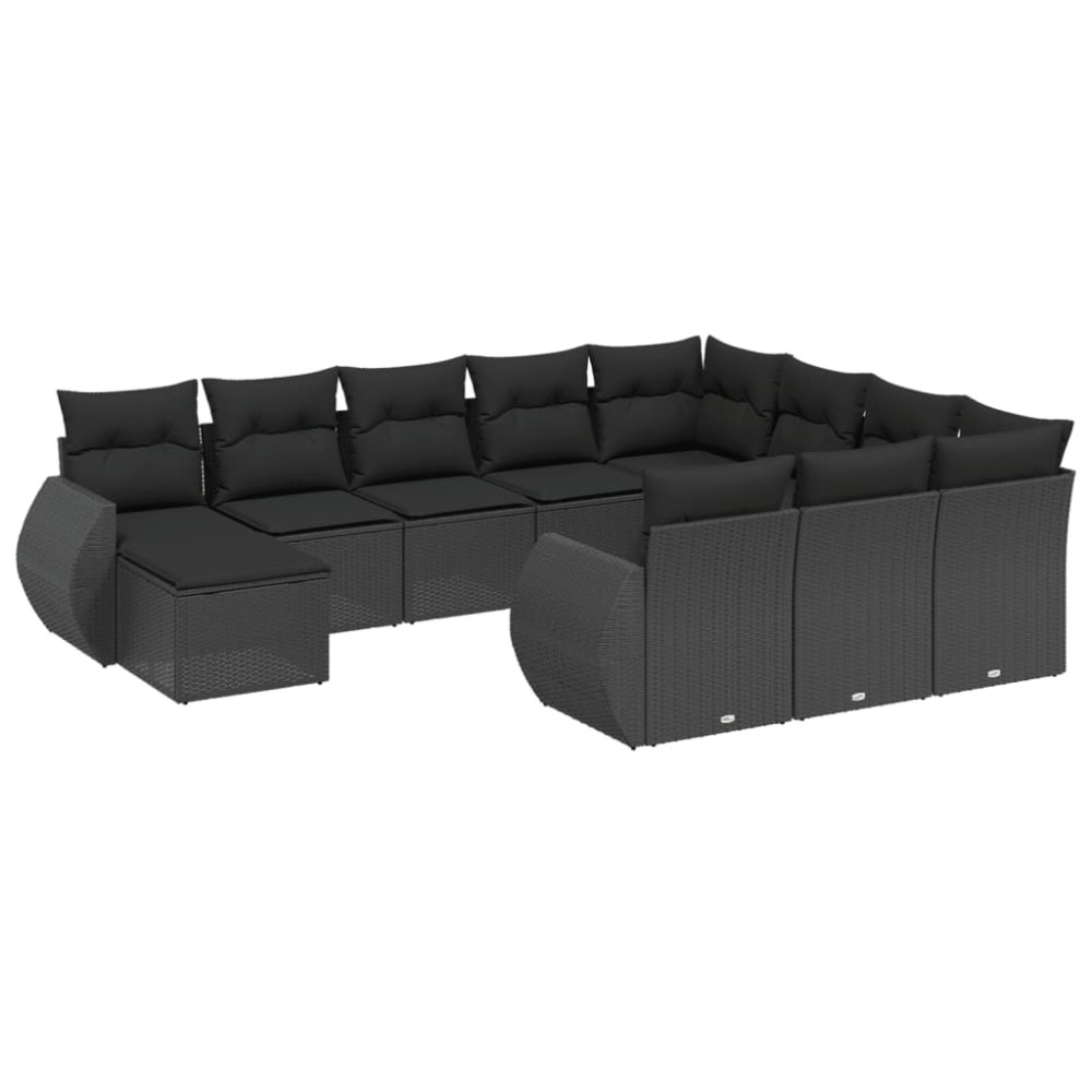 vidaXL Set canapele de grădină cu perne, 11 piese, negru, poliratan