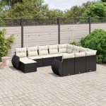 vidaXL Set canapele de grădină cu perne, 11 piese, negru, poliratan vidaXL Set canapele de grădină cu perne, 11 piese, negru, poliratan