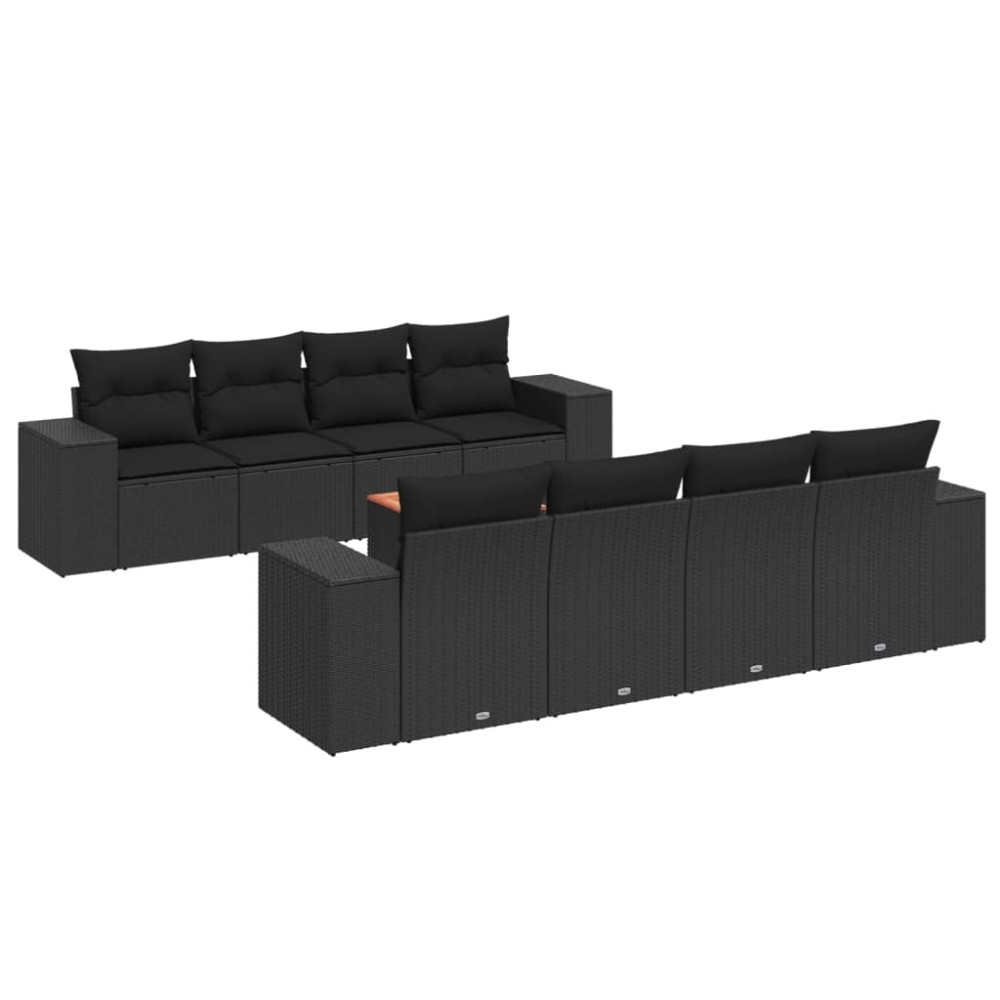 vidaXL Set mobilier de grădină cu perne, 9 piese, negru, poliratan