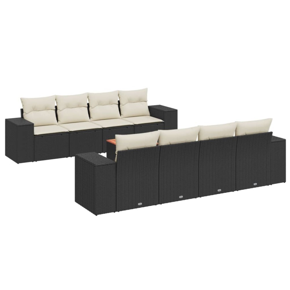 vidaXL Set mobilier de grădină cu perne, 9 piese, negru, poliratan