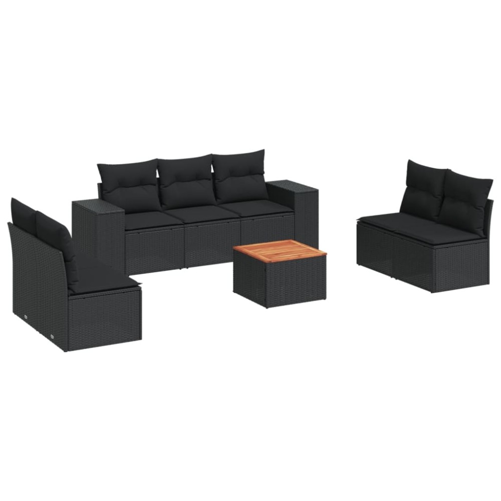 vidaXL Set mobilier de grădină cu perne, 8 piese, negru, poliratan