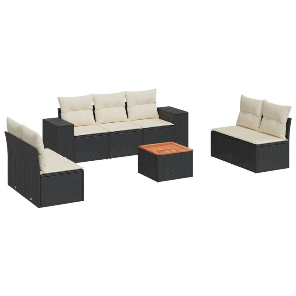 vidaXL Set mobilier de grădină cu perne, 8 piese, negru, poliratan