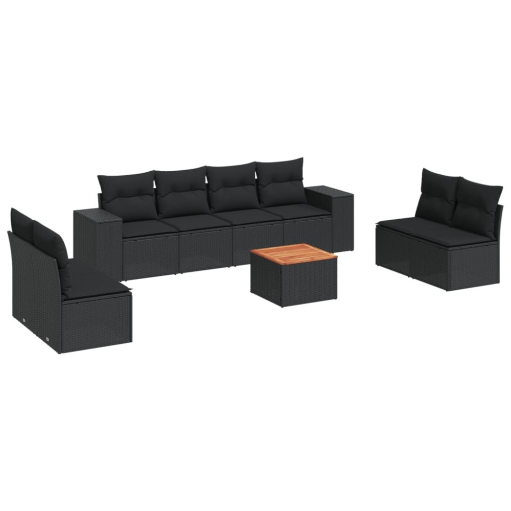 vidaXL Set mobilier de grădină cu perne, 9 piese, negru, poliratan