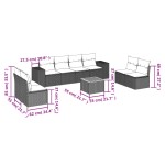 vidaXL Set mobilier de grădină cu perne, 9 piese, negru, poliratan