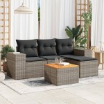 vidaXL Set canapea de grădină cu perne, 5 piese, gri, poliratan vidaXL Set canapea de grădină cu perne, 5 piese, gri, poliratan