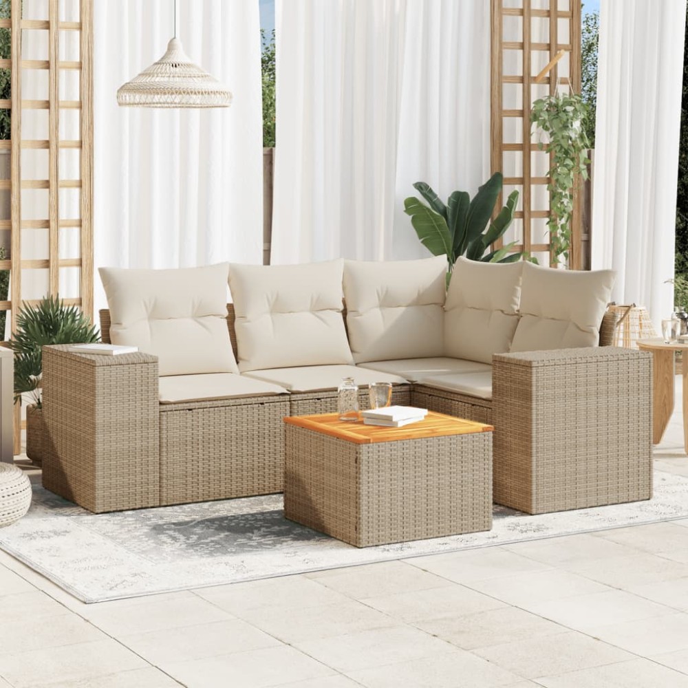 vidaXL Set canapele de grădină cu perne, 5 piese, bej, poliratan