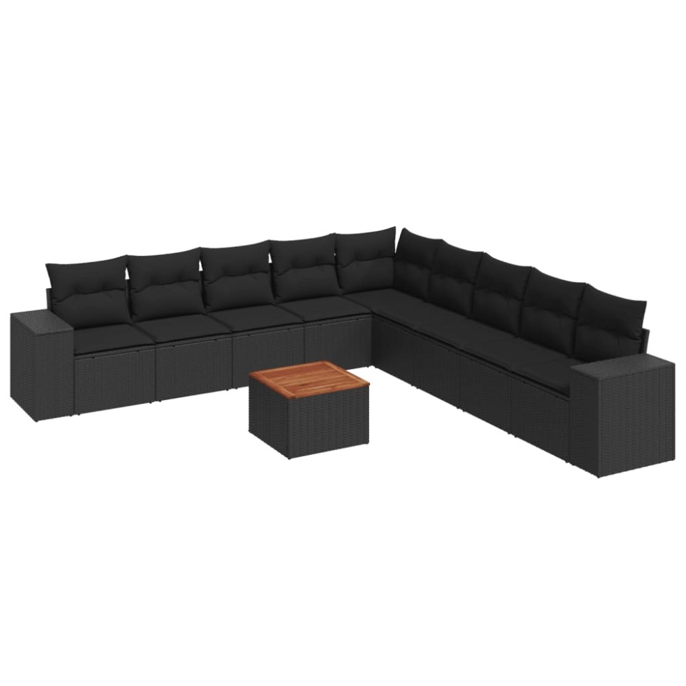 vidaXL Set canapele de grădină cu perne, 10 piese, negru, poliratan