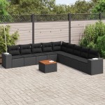 vidaXL Set canapele de grădină cu perne, 10 piese, negru, poliratan vidaXL Set canapele de grădină cu perne, 10 piese, negru, poliratan
