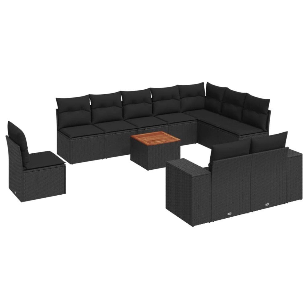 vidaXL Set canapele de grădină cu perne, 11 piese, negru, poliratan