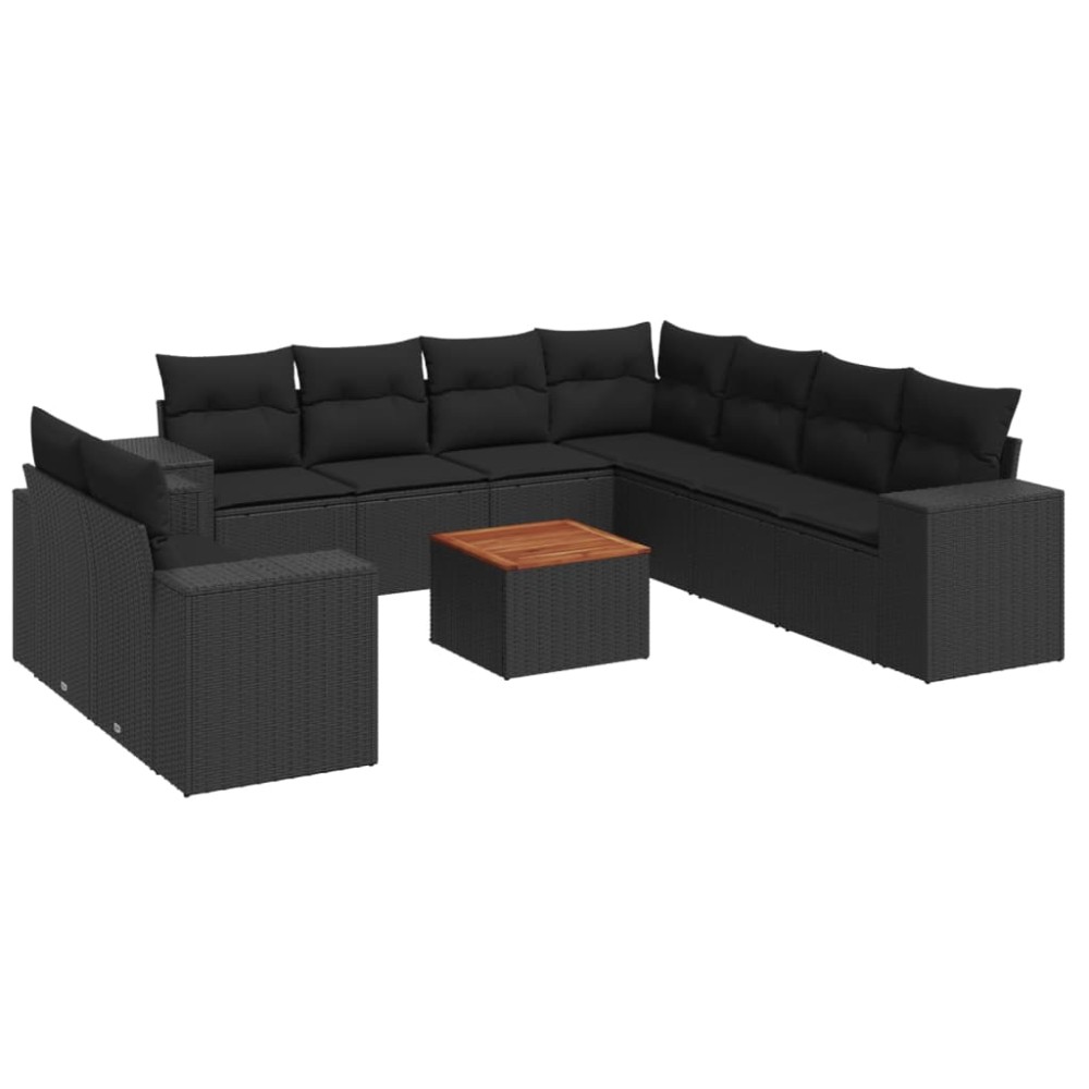 vidaXL Set canapele de grădină cu perne, 10 piese, negru, poliratan