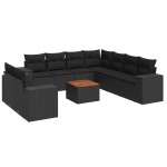 vidaXL Set canapele de grădină cu perne, 10 piese, negru, poliratan