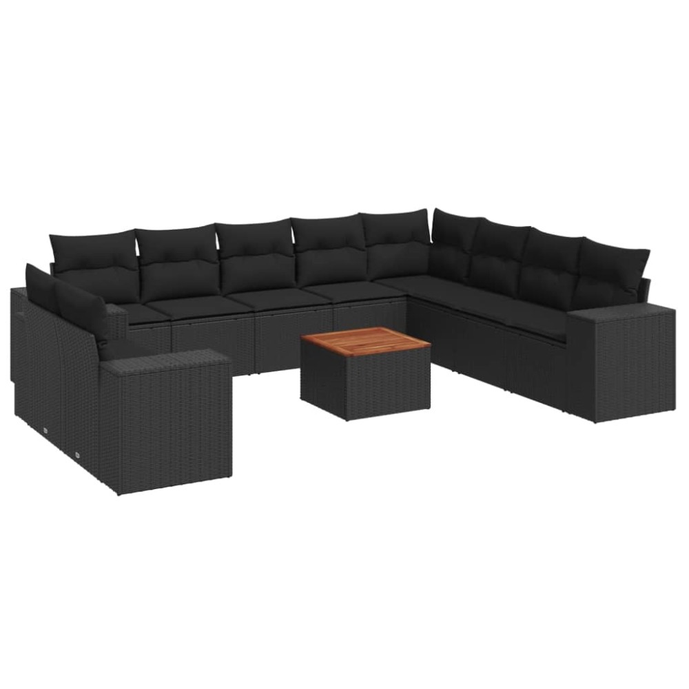 vidaXL Set canapele de grădină cu perne, 11 piese, negru, poliratan