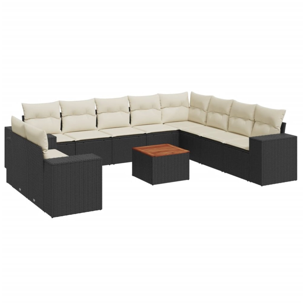 vidaXL Set canapele de grădină cu perne, 11 piese, negru, poliratan