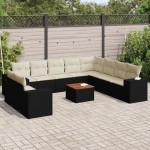 vidaXL Set canapele de grădină cu perne, 11 piese, negru, poliratan vidaXL Set canapele de grădină cu perne, 11 piese, negru, poliratan