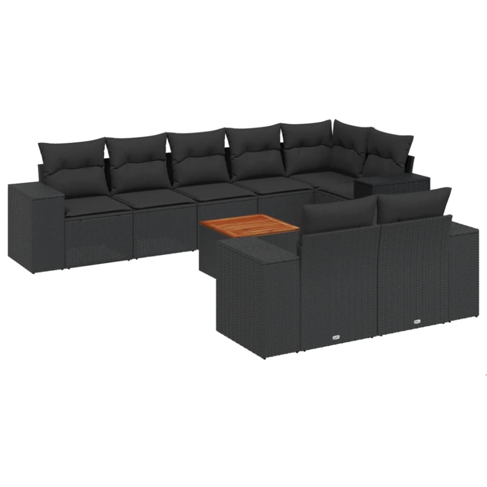 vidaXL Set mobilier de grădină cu perne, 9 piese, negru, poliratan