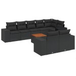 vidaXL Set mobilier de grădină cu perne, 9 piese, negru, poliratan