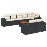 vidaXL Set mobilier de grădină cu perne, 9 piese, negru, poliratan