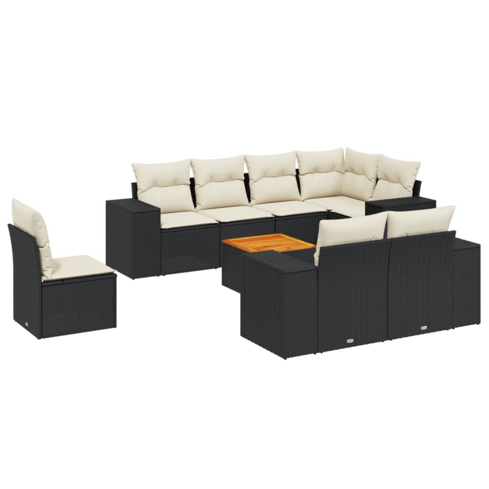 vidaXL Set mobilier de grădină cu perne, 9 piese, negru, poliratan