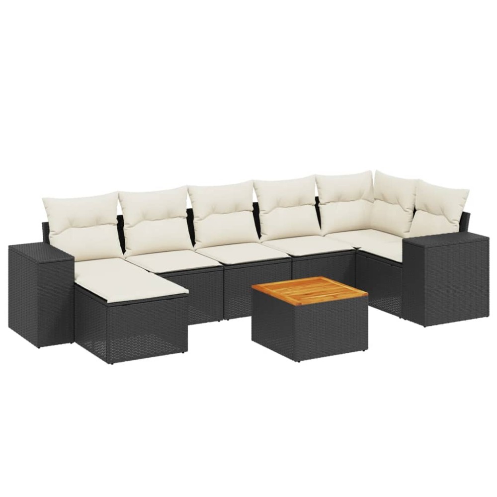 vidaXL Set mobilier de grădină cu perne, 8 piese, negru, poliratan