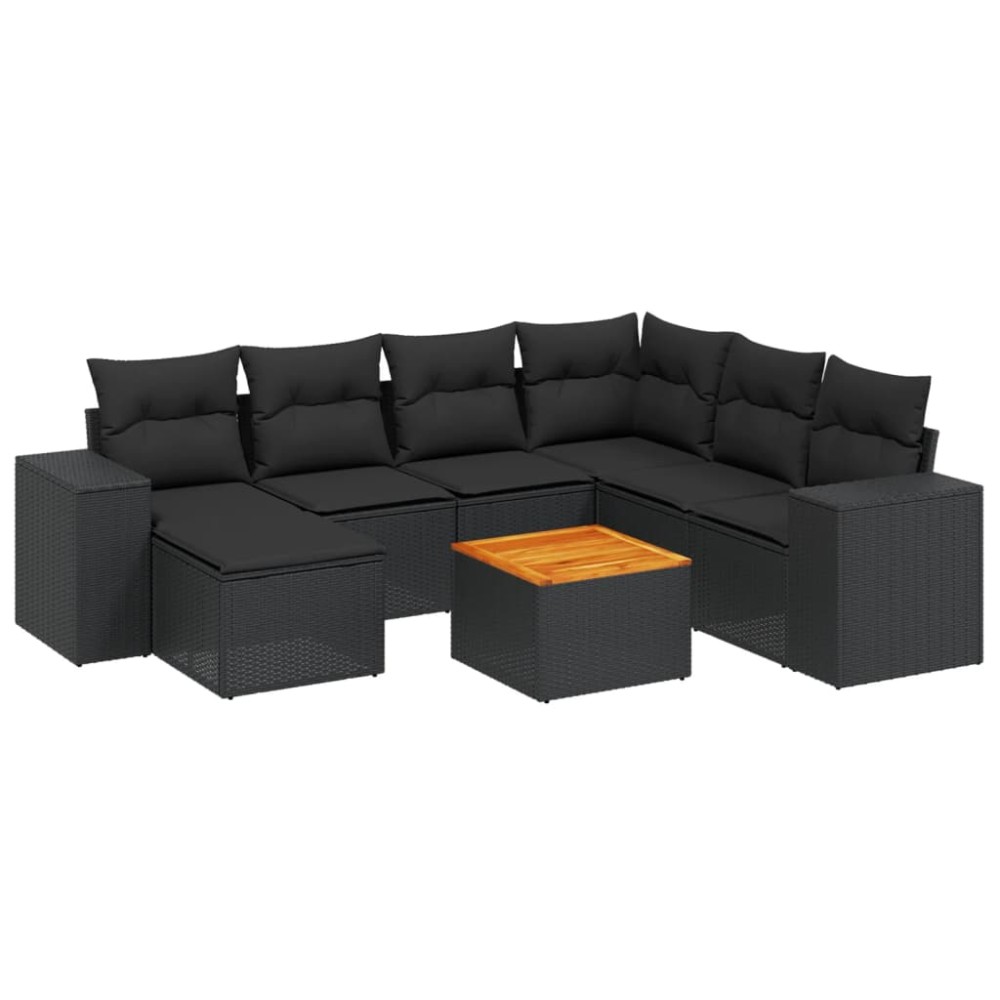 vidaXL Set mobilier de grădină cu perne, 8 piese, negru, poliratan