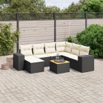 vidaXL Set mobilier de grădină cu perne, 8 piese, negru, poliratan vidaXL Set mobilier de grădină cu perne, 8 piese, negru, poliratan