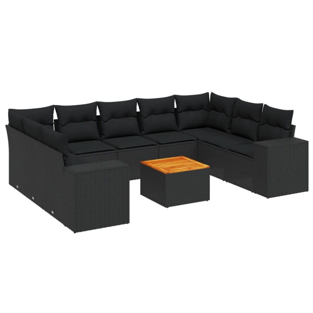 vidaXL Set canapele de grădină cu perne, 10 piese, negru, poliratan