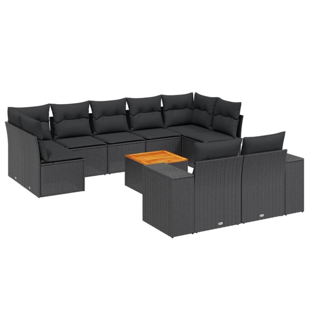 vidaXL Set canapele de grădină cu perne, 10 piese, negru, poliratan